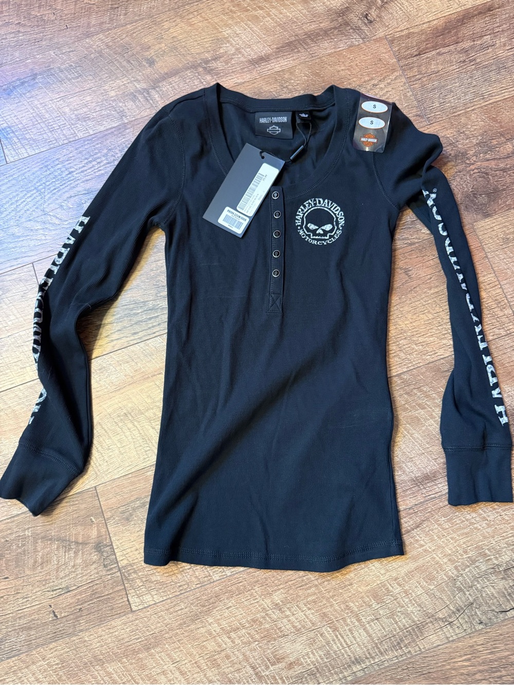 Size small - Harley-Davidson Women's Black Long-Sleeve Henley Top